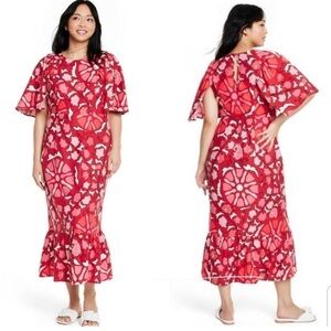 RHODE Target Zinnia Floral Print Bell Sleeve Midi Dress
Size 16